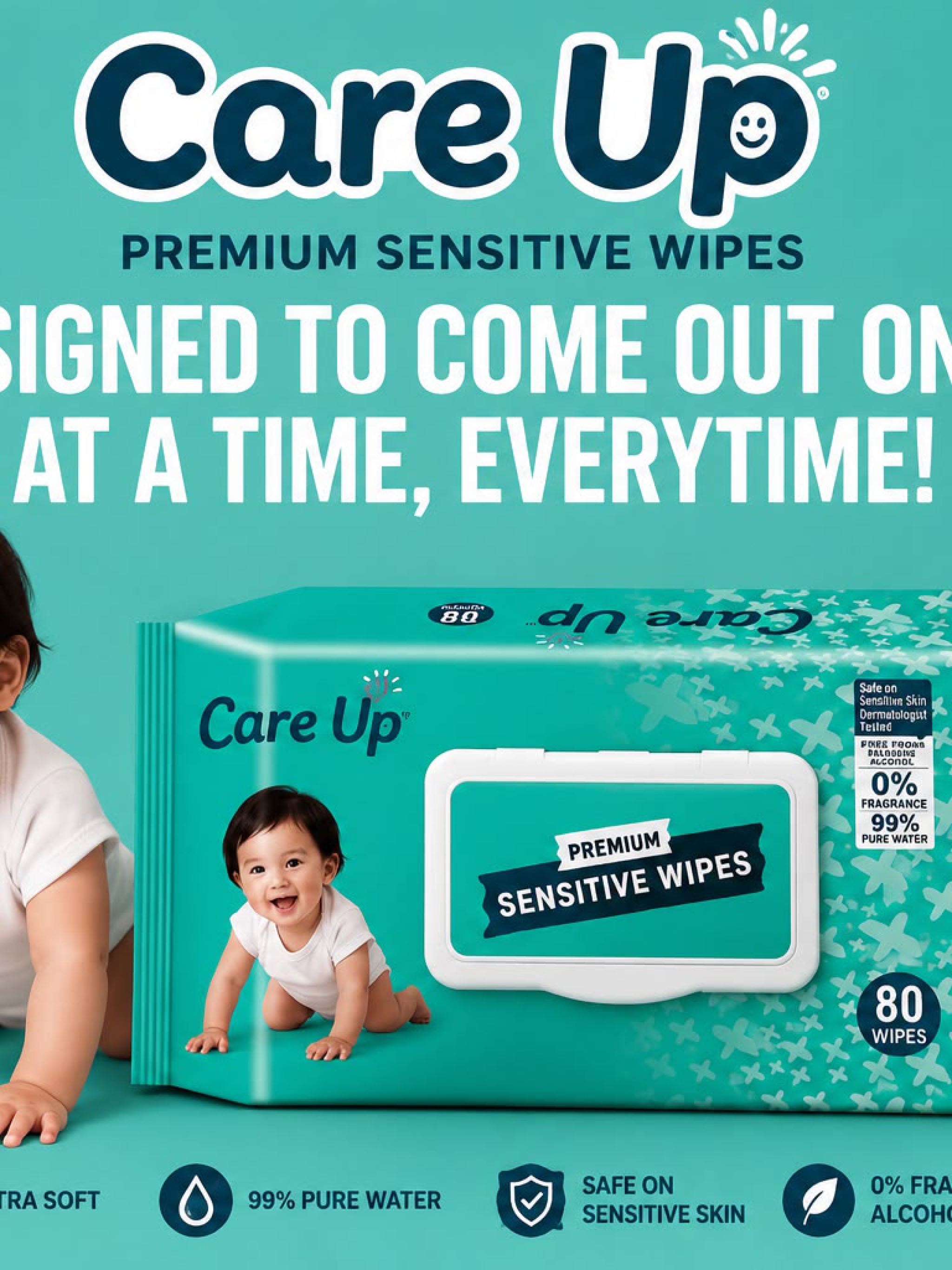 Care Up Premium Baby Diapers Wipes Pack 80 Pcs - Thumbnail