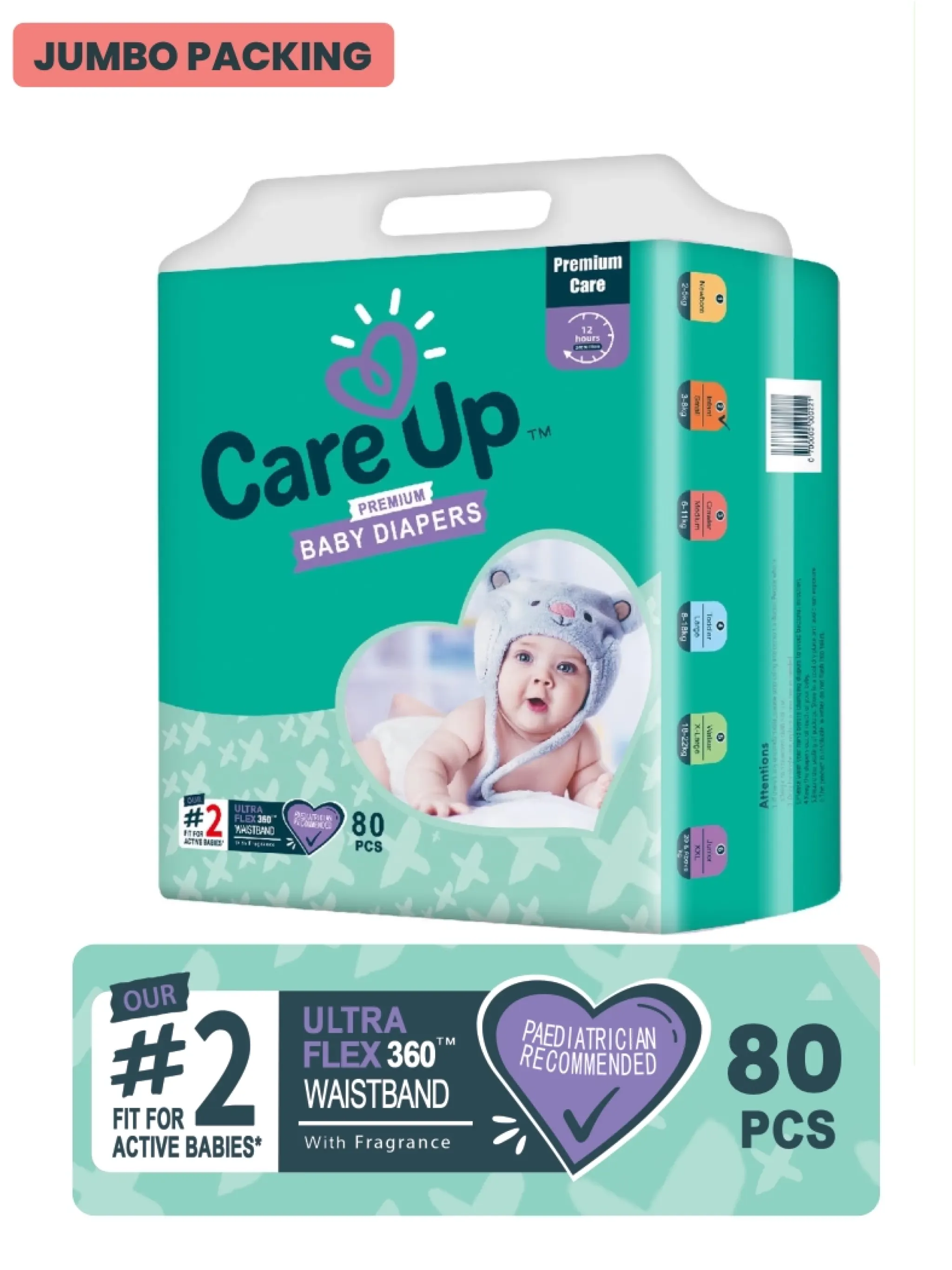  Care Up Premium Baby Diapers - M-3  Jumbo Pack 64 Pcs - Thumbnail