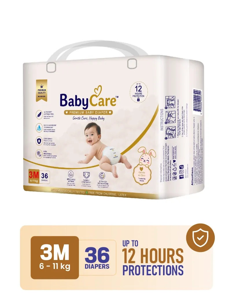 Baby Care Premium Baby Diapers - M-3 - Regular Pack 36 Pcs