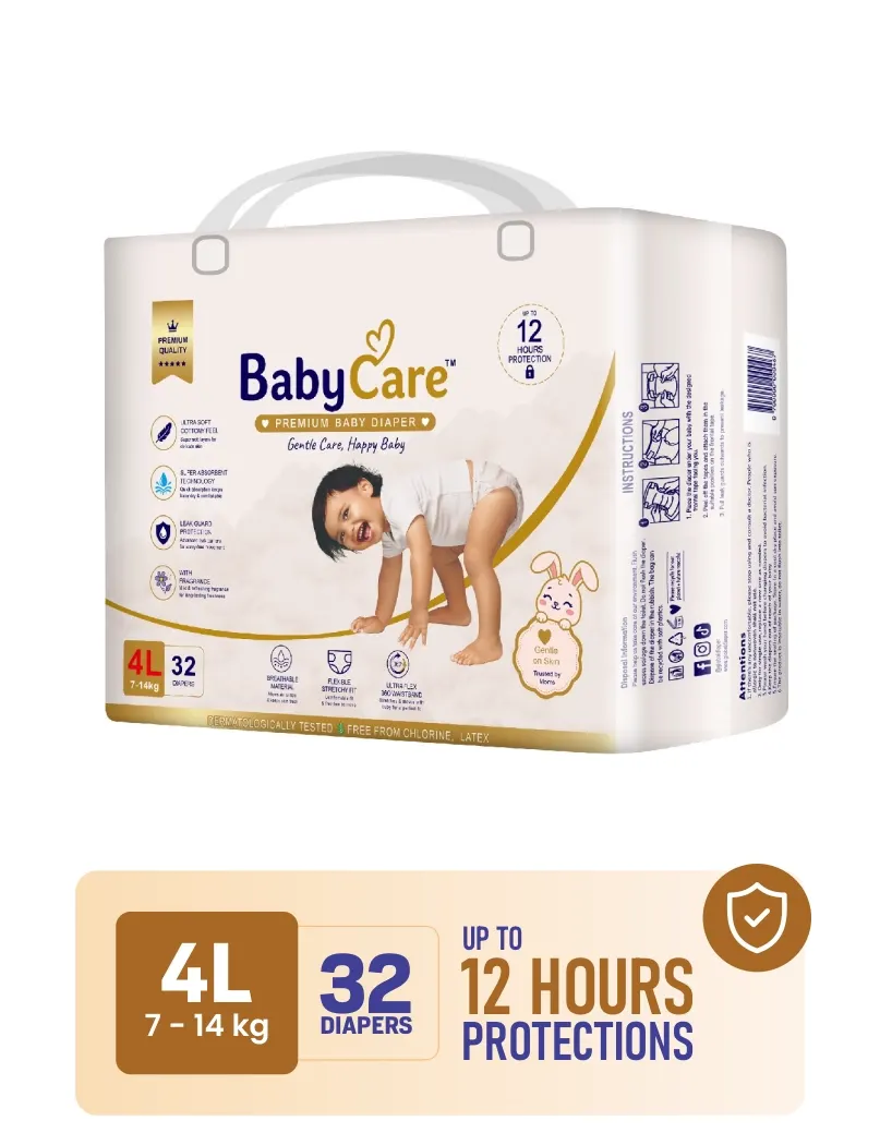 Baby Care Premium Baby Diapers - L-4 Regular Pack 32 Pcs