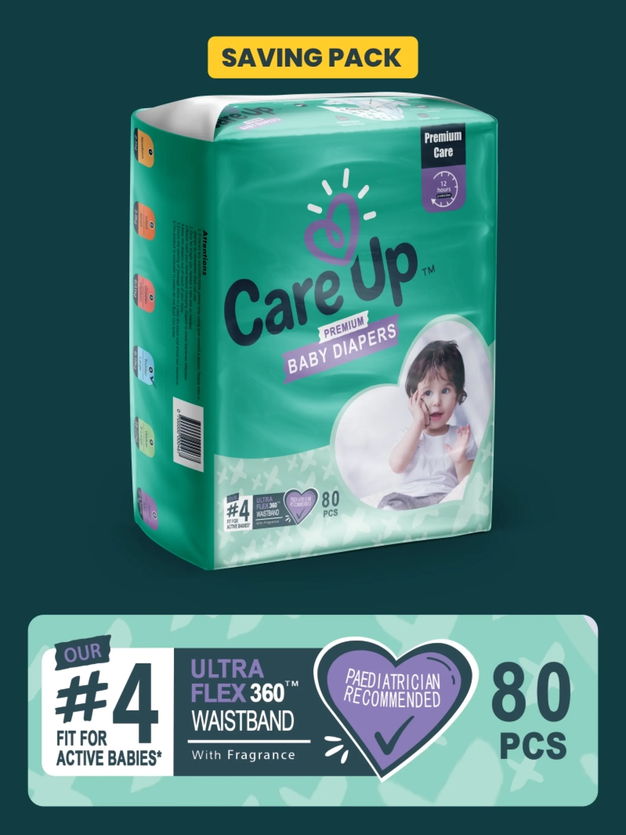 Care Up Premium Baby Diapers - S-2 Mega Pack 96 Pcs - Thumbnail