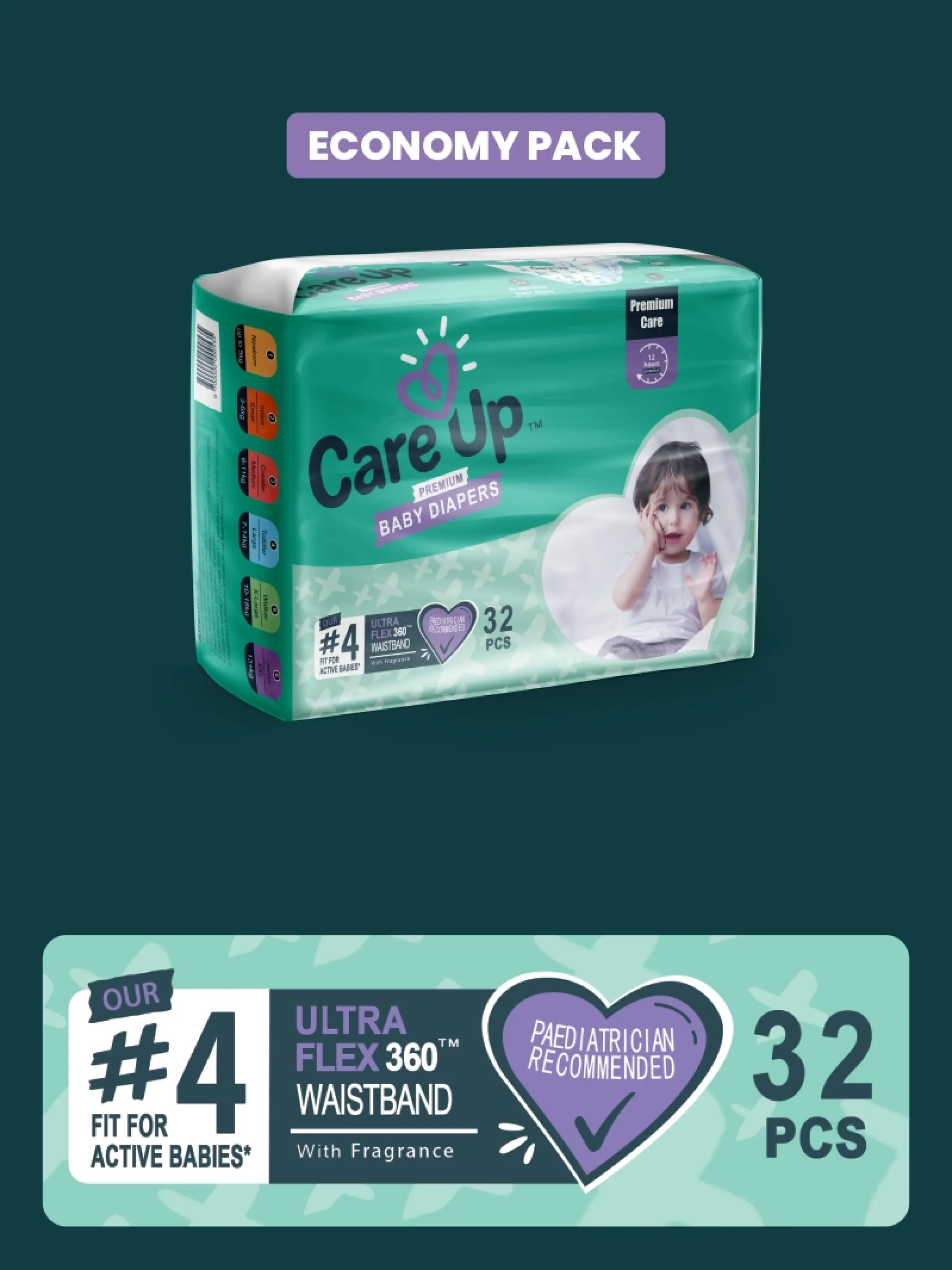  Care Up Premium Baby Diapers - XL-5 - 13kg plus Economy Pack 28 Pcs - Thumbnail