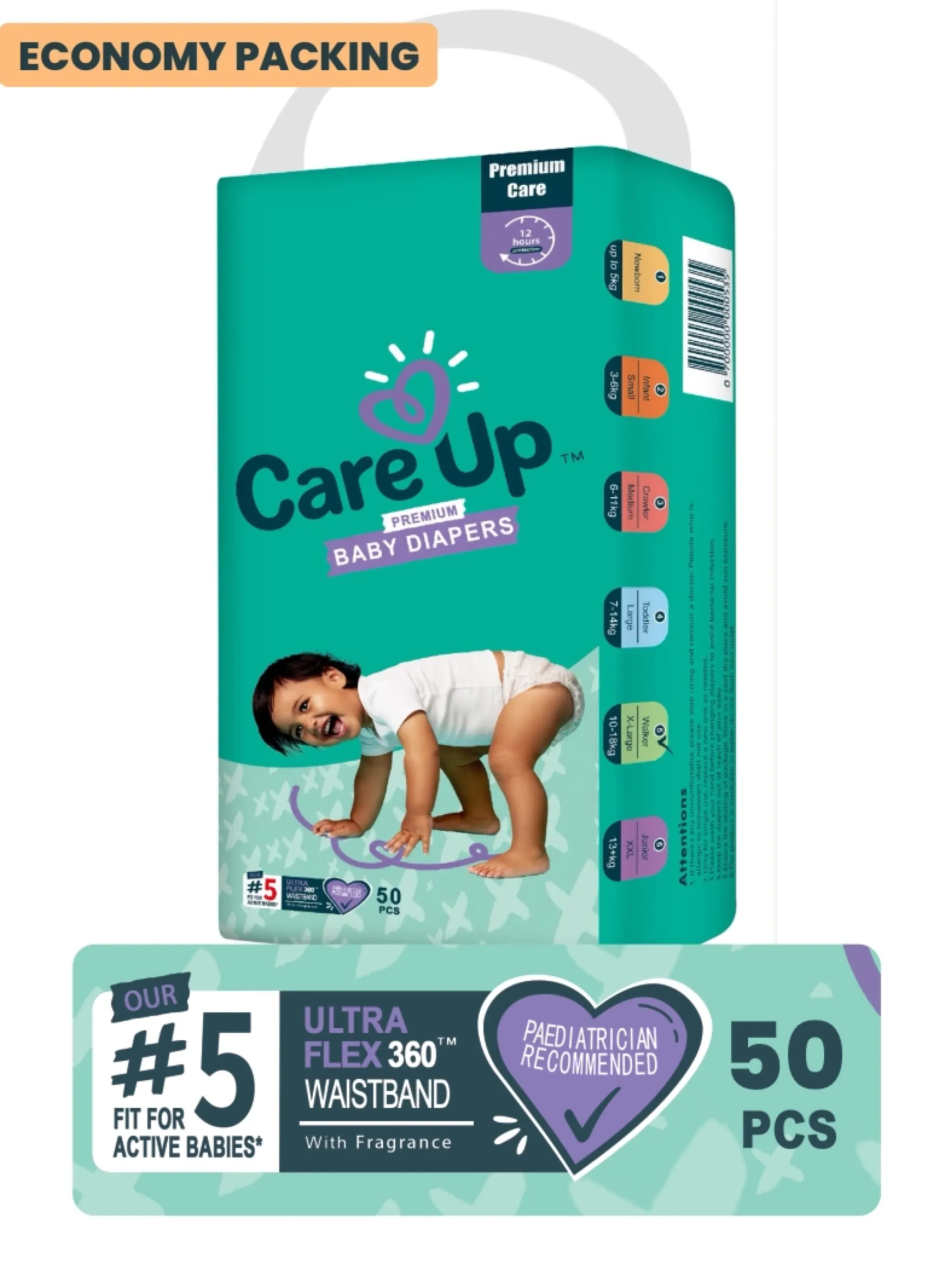  Care Up Premium Baby Diapers - XL-5 - 13kg plus Economy Pack 28 Pcs