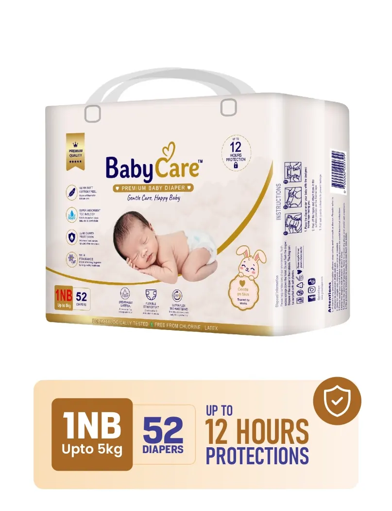 Baby Care Premium Baby Diapers - NB-1 Regular Pack 52 Pcs