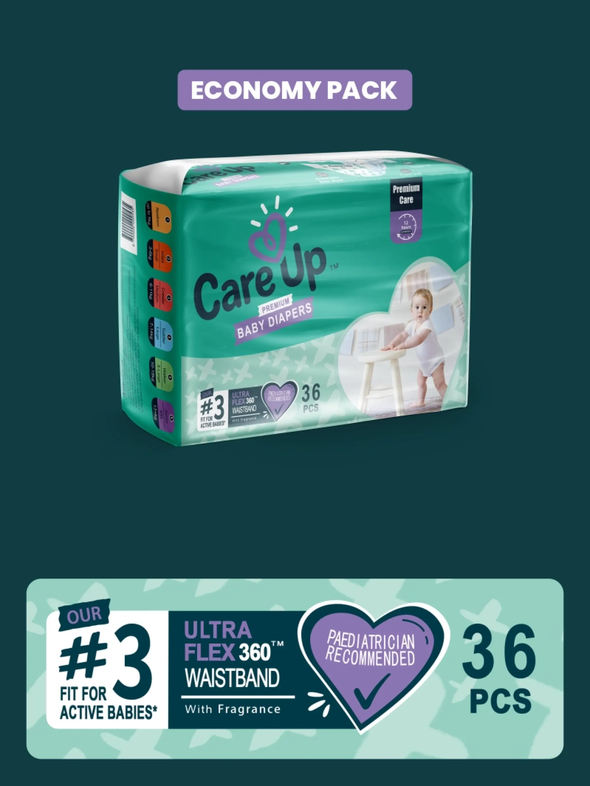 Care Up Premium Baby Diapers - L-4 (Maxi) 9-13kg Economy Pack 32 Pcs - Thumbnail