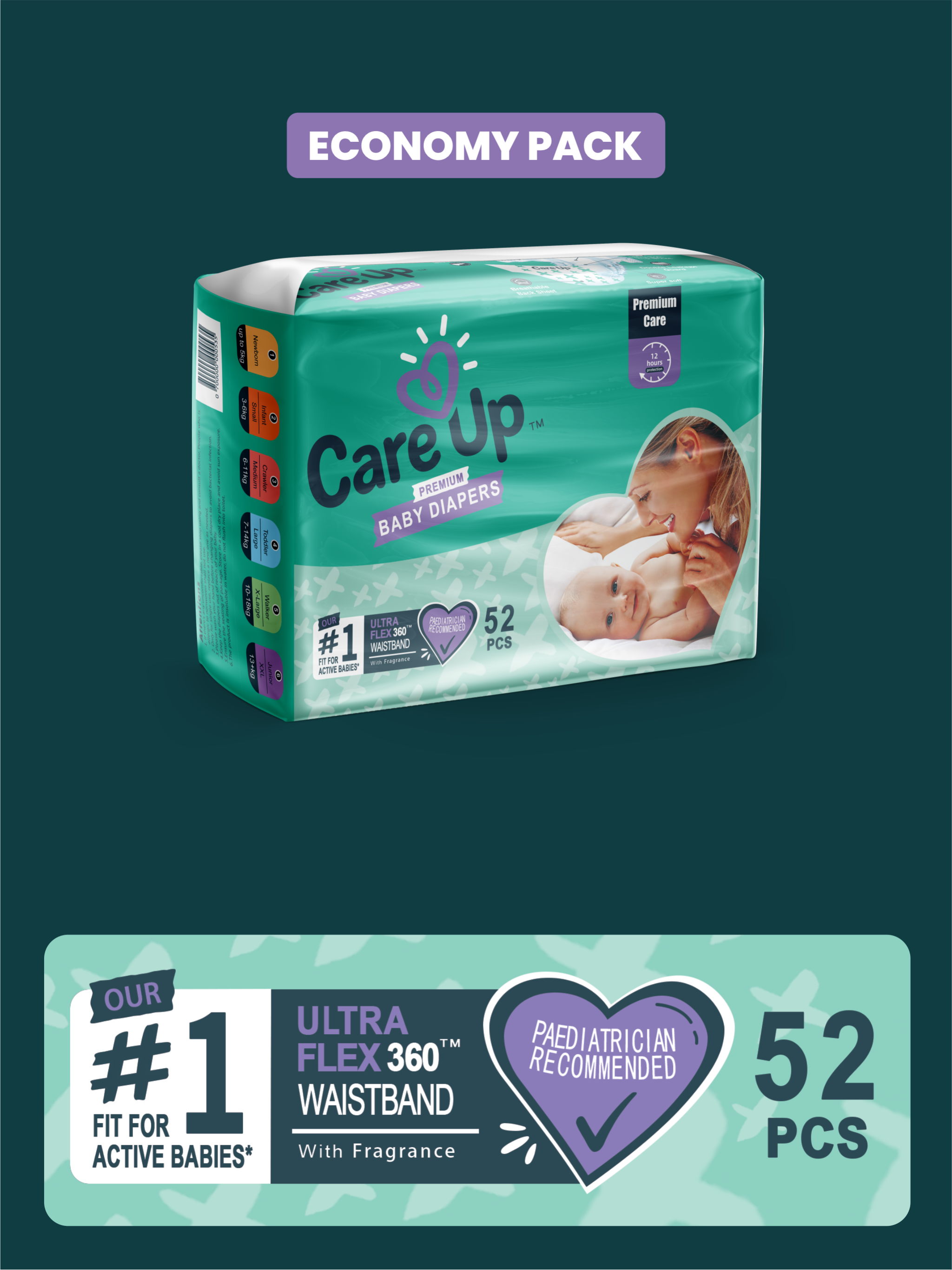  Care Up Premium Baby Diapers - S-2 (Mini) 3-6kg Economy Pack 40 Pcs - Thumbnail